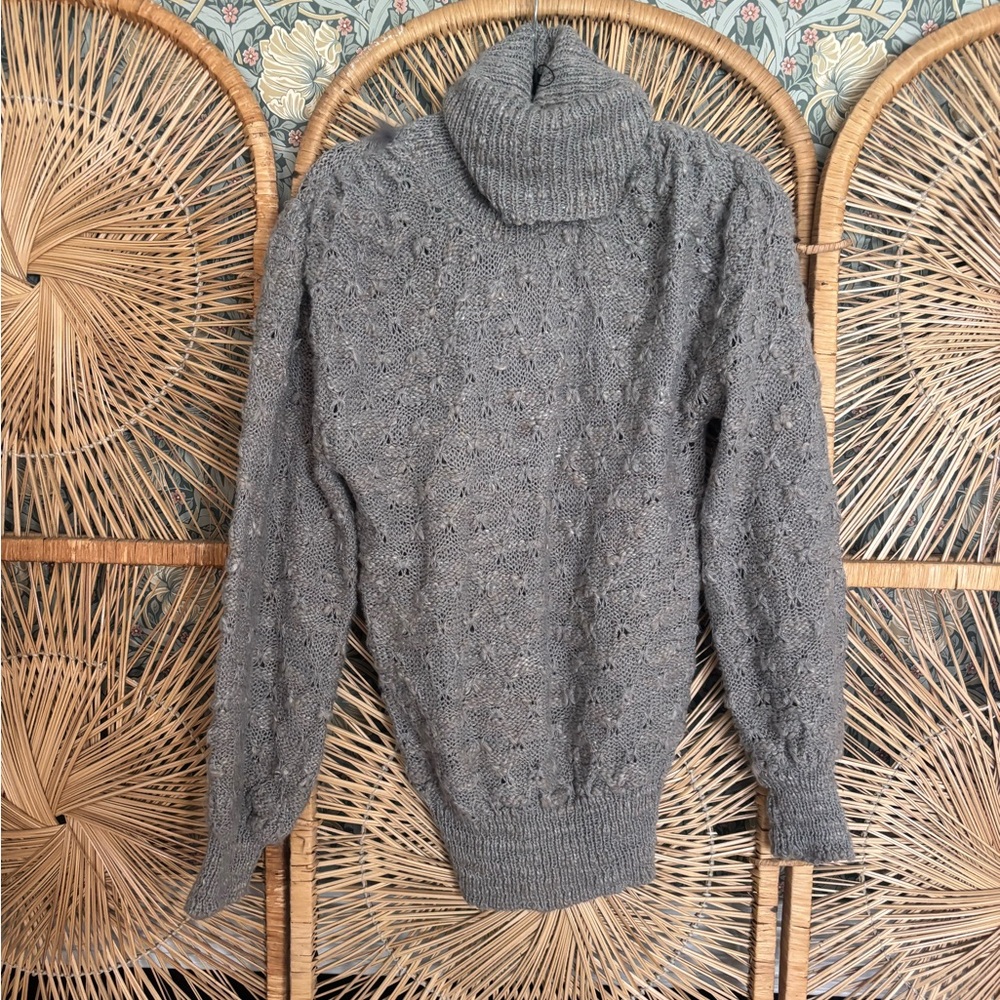 Vintage 1990s Gray Turtleneck Cable Knit Women's Sweater
